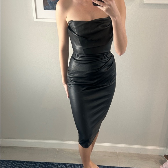 House of CB Dresses & Skirts - House of CB Black Strapless Dress Faux Leather